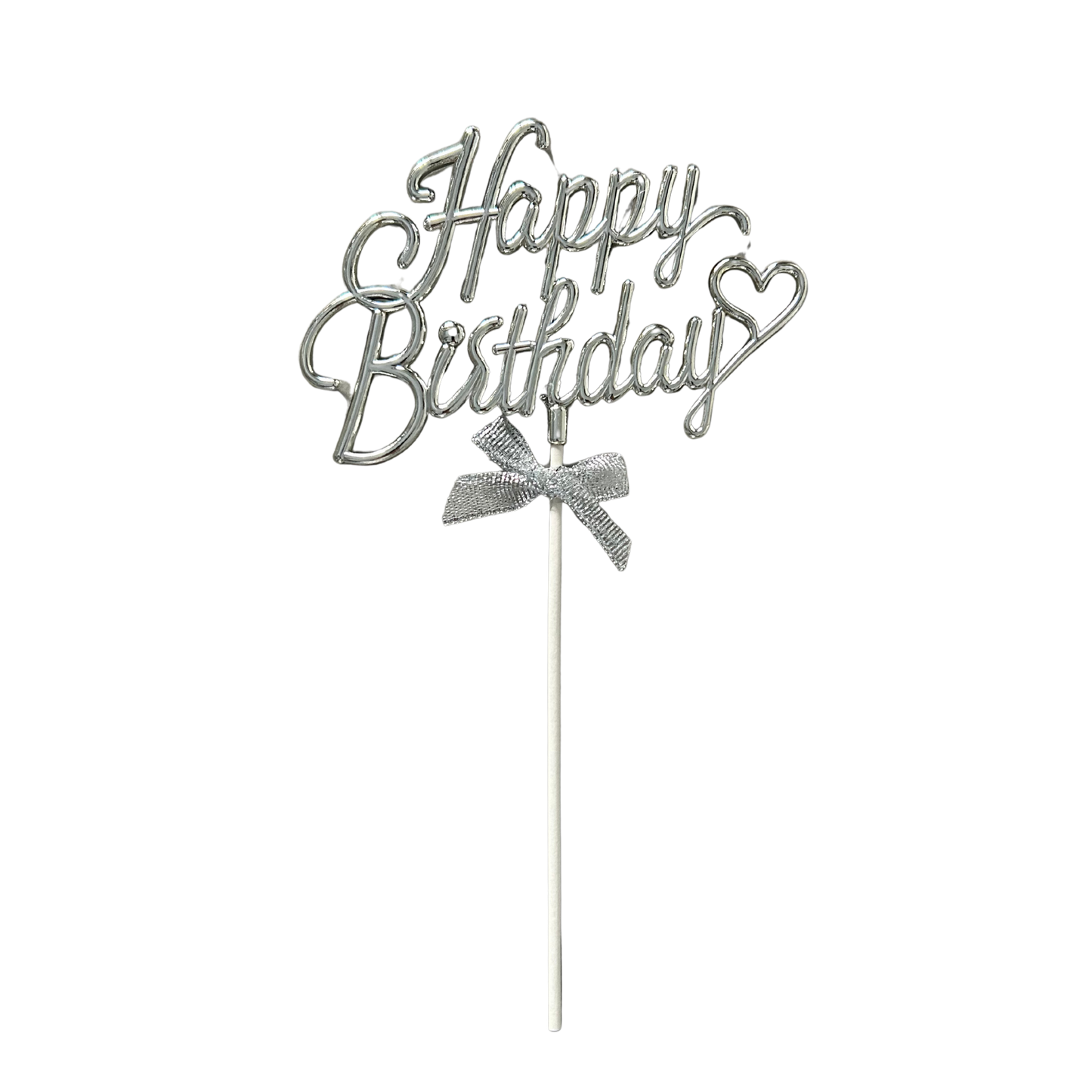 Happy Birthday Cake Topper -Silver