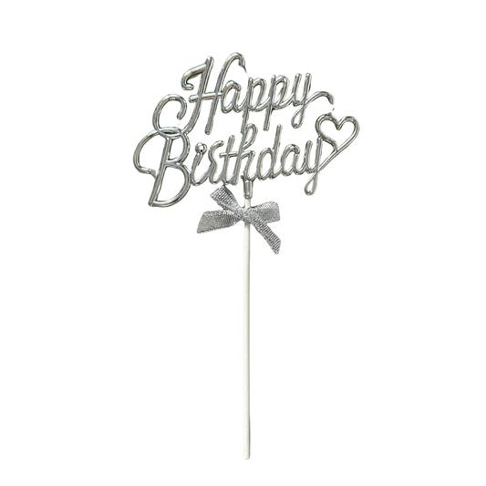Happy Birthday Cake Topper -Silver